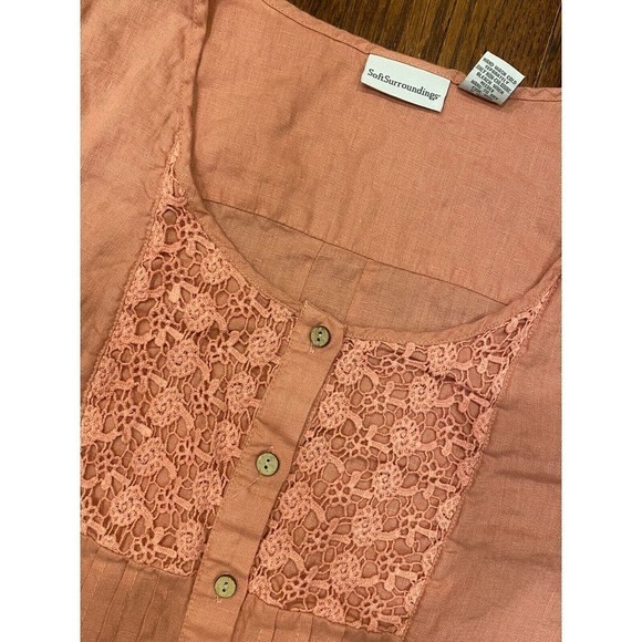 Soft Surroundings Longer Length 3/4 Length Sleeve Pink Linen Blouse Medium - Picture 3 of 5